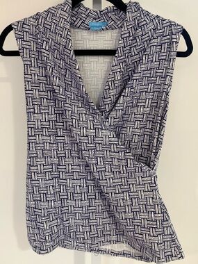 J. McLaughlin Navy and White Sleeveless Wrap Top